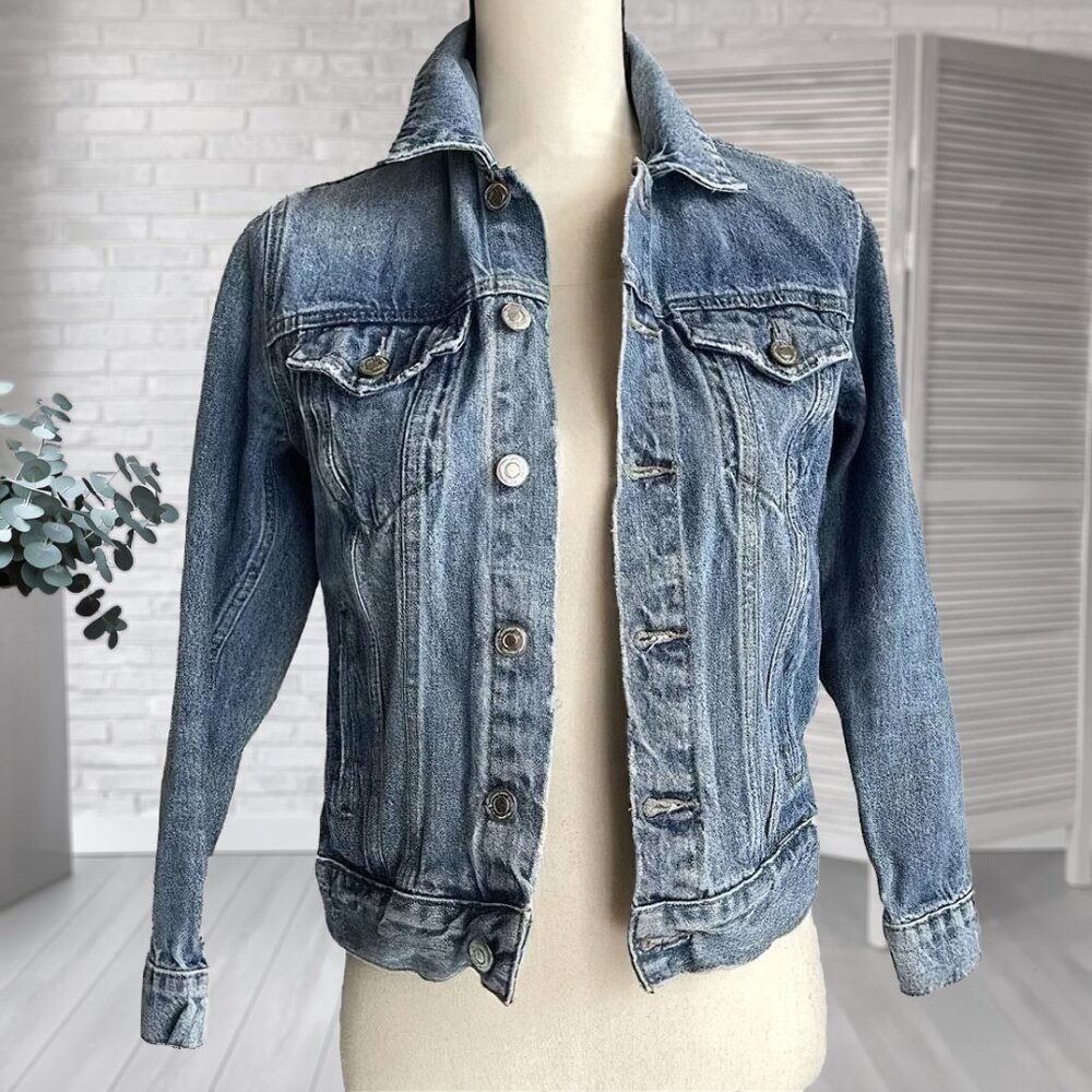 Lucky Brand The Tomboy Trucker Denim Jacket XS Blue Cotton Western Boho Classic